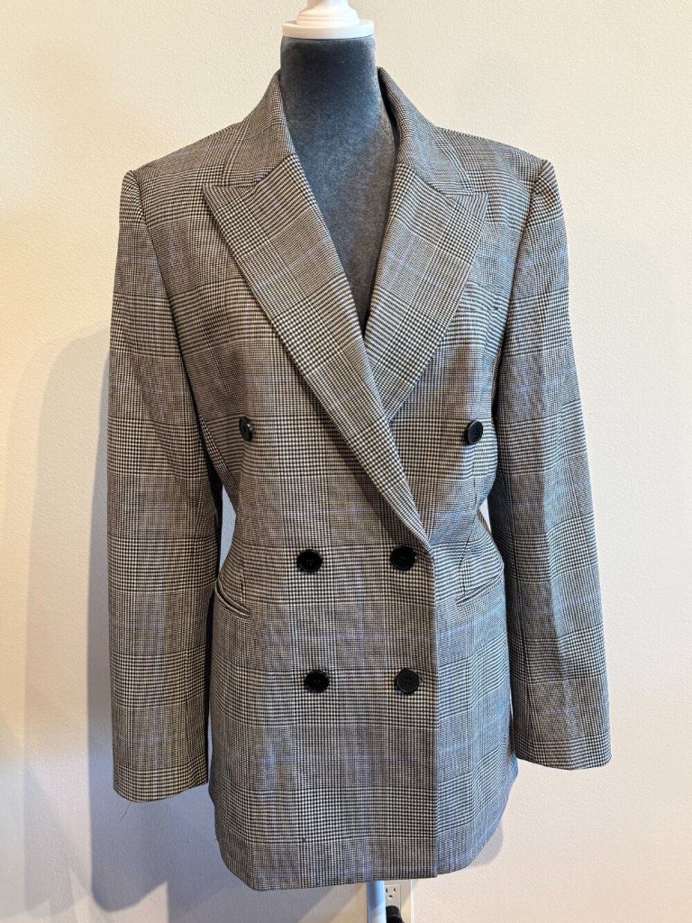 Theory Virgin Wool Double Breasted Plaid Blazer Size 12 Prince of Wales Jacket